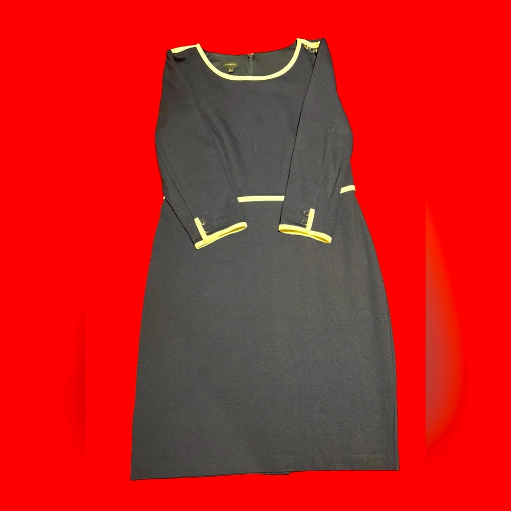 NWT Talbots 12 Navy Dress Long Sleeve White Trim
